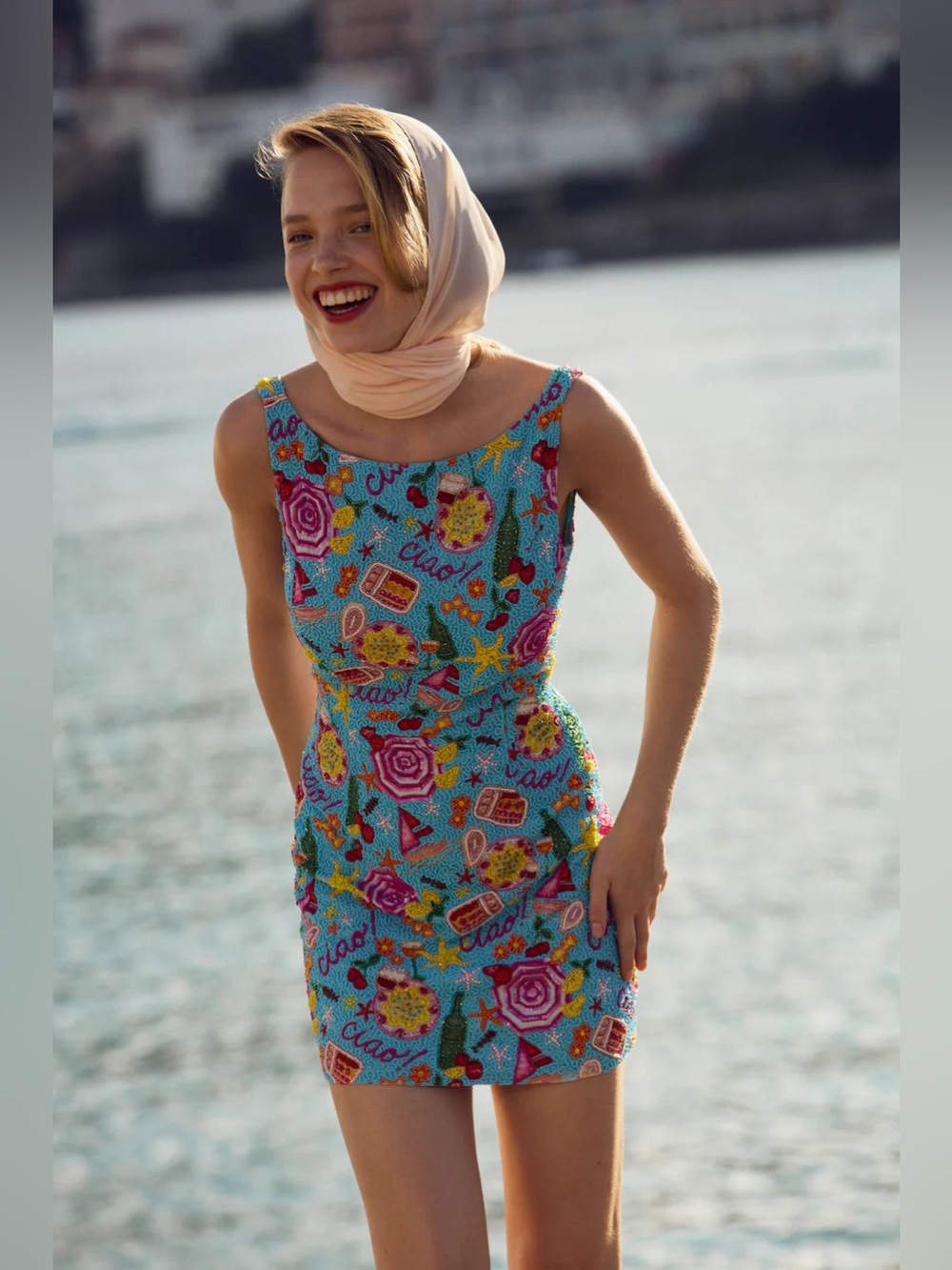 For Love & Lemons Ciao Beaded Mini Dress In Blue Size 4 NWT